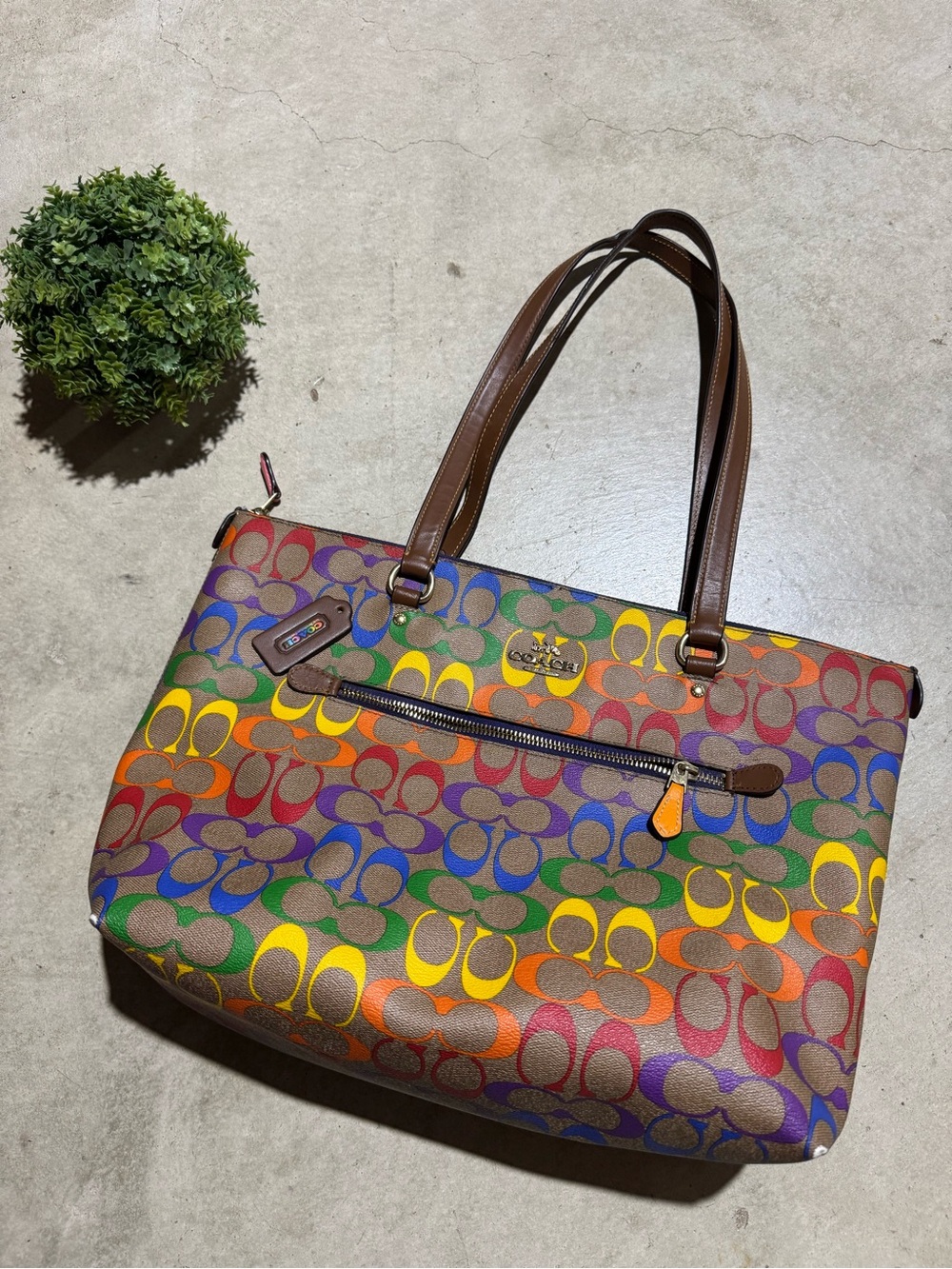 Coach Gallery Tote Rainbow Style CA555 Signature Canvas Colorful